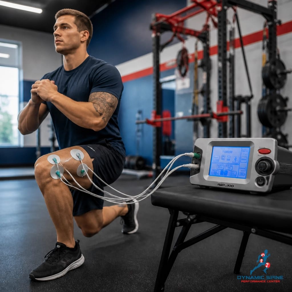Athlete receiving clinician-guided ARPwave neuromuscular therapy