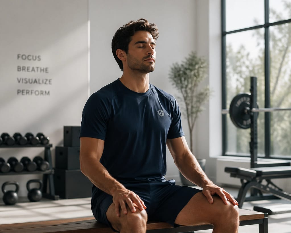 Athlete practicing mental visualization and breathing for enhanced sports performance.