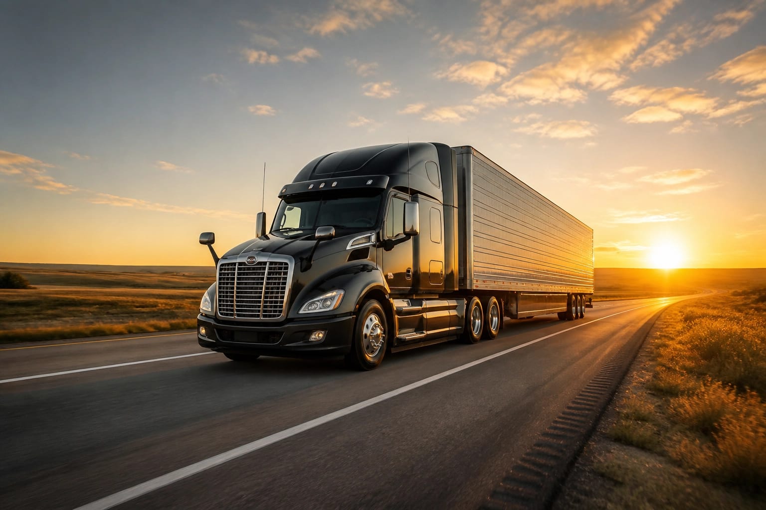 Semi-truck traveling on a highway representing commercial driver compliance and DOT physical readiness.