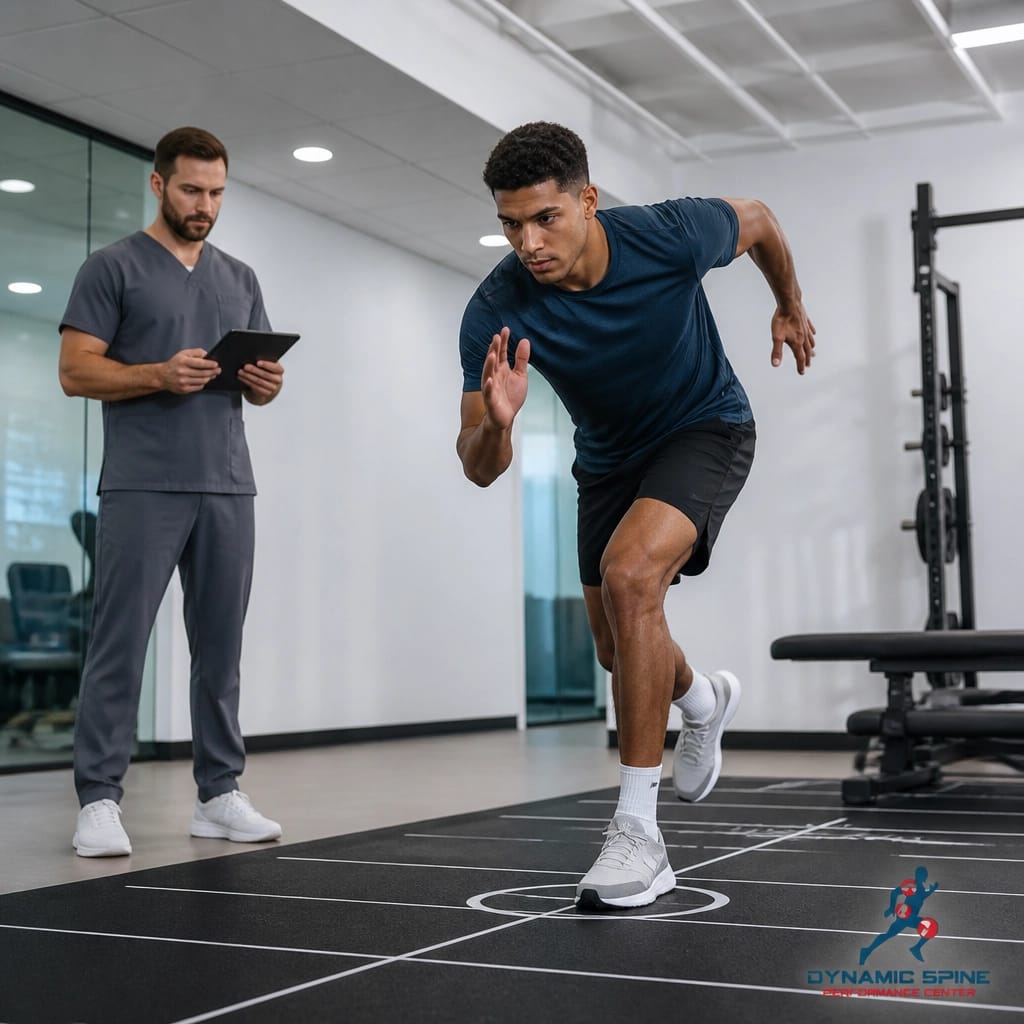 Athlete completing a sports movement and performance assessment