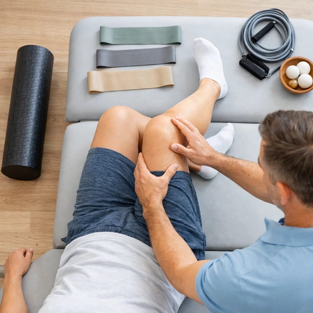 Multiple therapeutic exercises and tools used in holistic pain management approach