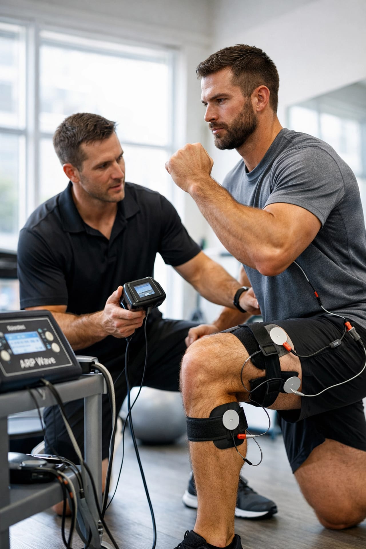 Athlete performing exercise during active ARP Wave therapy for sports injury rehabilitation