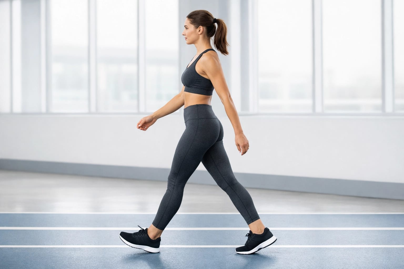 Athlete performing an active recovery walk on a track to improve circulation and muscle repair.