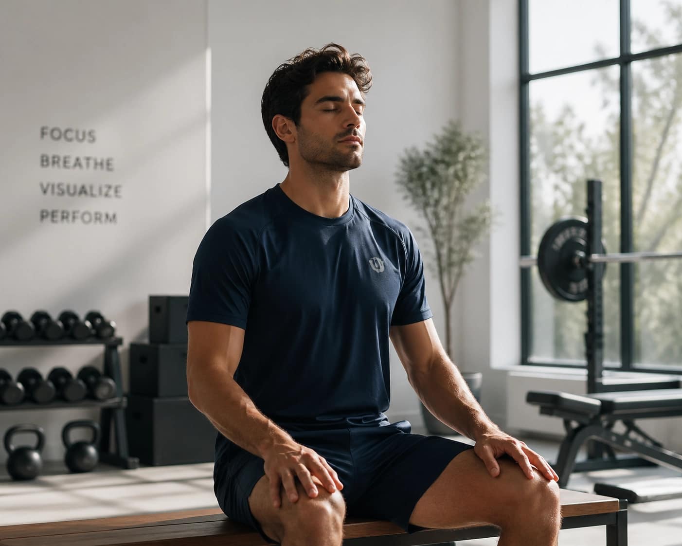 Athlete practicing mental visualization and breathing for enhanced sports performance.