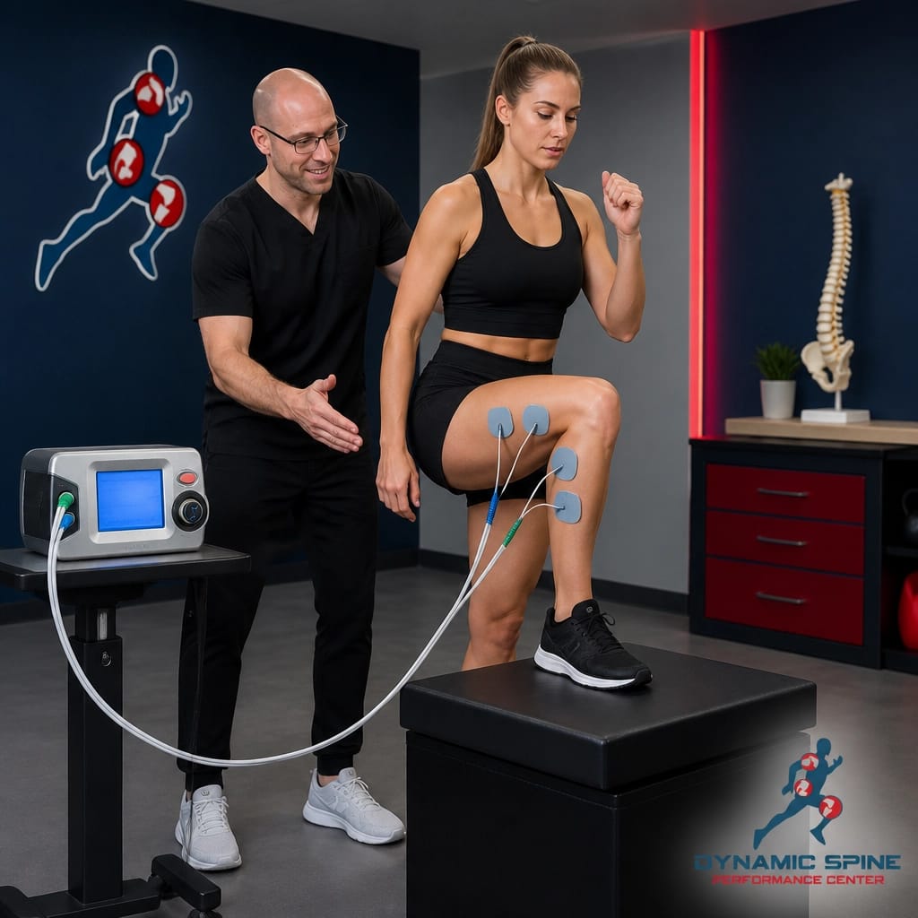 Athlete receiving clinician-guided ARPwave neuromuscular therapy